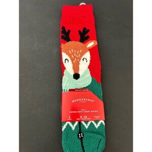 Mens Wondershop Super Soft Crew Socks Reindeer Size 6-12 Cotton Blend Christmas